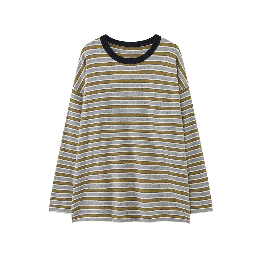 Color blocking round neck striped loose T-shirt