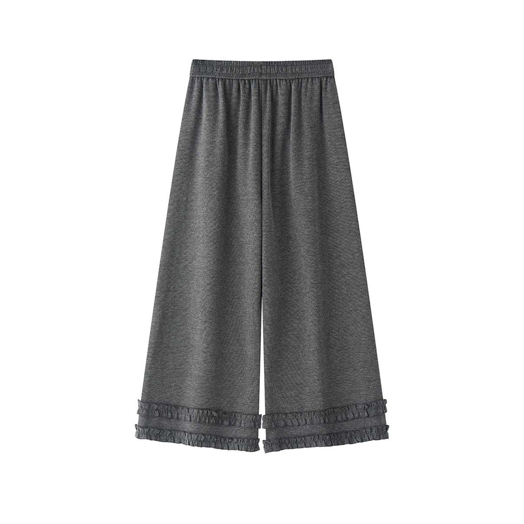 High waisted lotus leaf edge loose wide leg pants