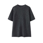 Round neck knitted slightly curled edge sweater short sleeved top