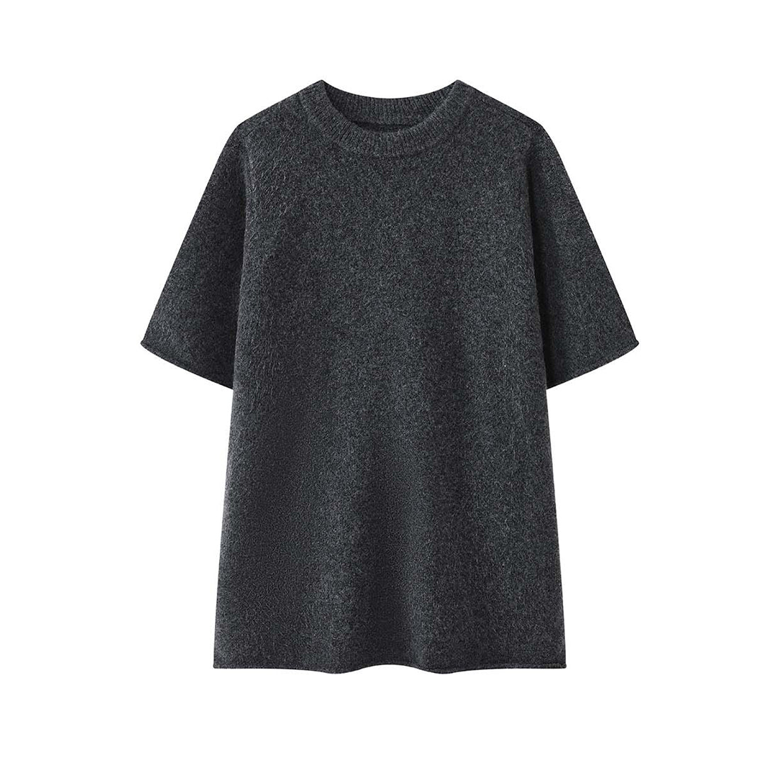 Round neck knitted slightly curled edge sweater short sleeved top