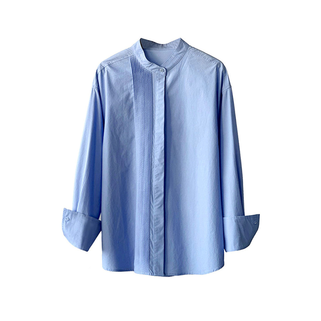 Wrinkled round neck long sleeved shirt