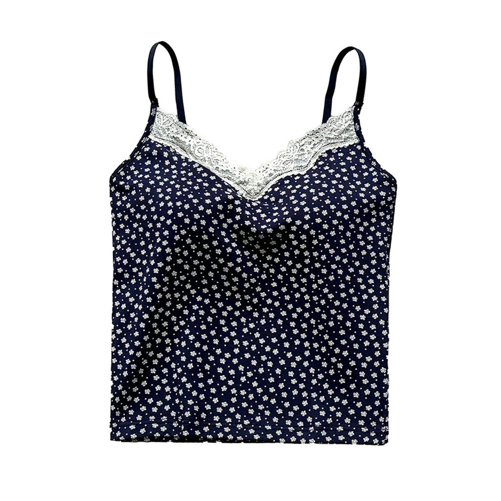 Women’s Lace Trim Floral Print Camisole with Built-in Bra