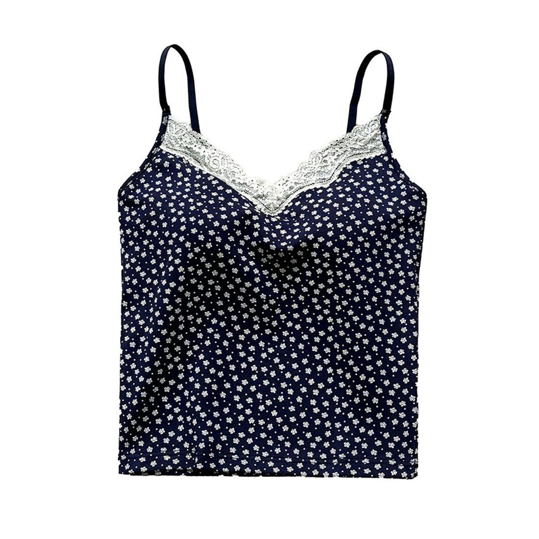 Women’s Lace Trim Floral Print Camisole with Built-in Bra