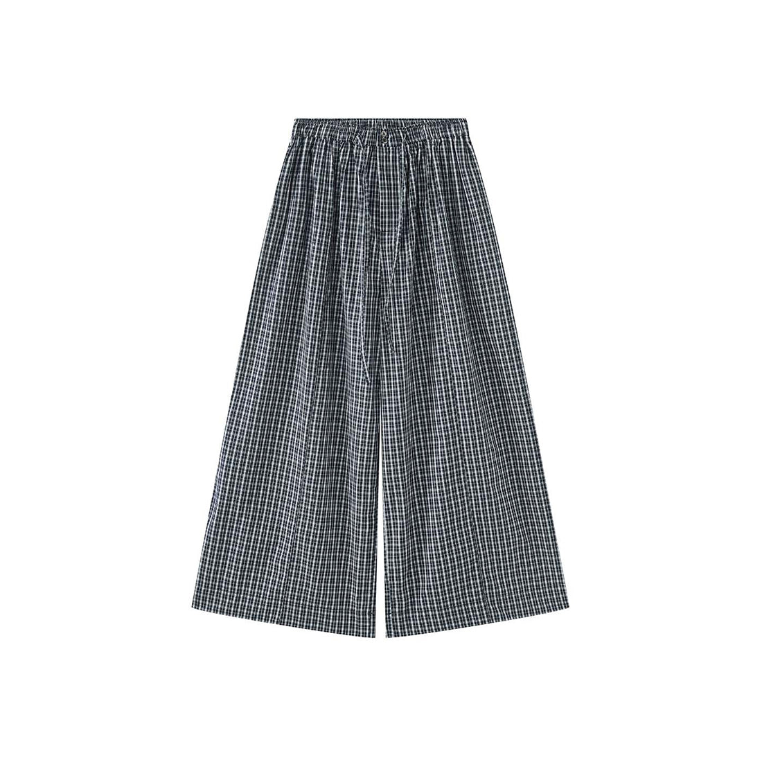 Color blocking plaid splicing casual elastic drawstring pants