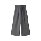 Retro pleated side placket wide leg pants