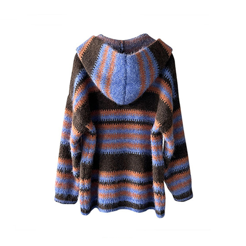 Loose retro contrasting striped sweater with shawl