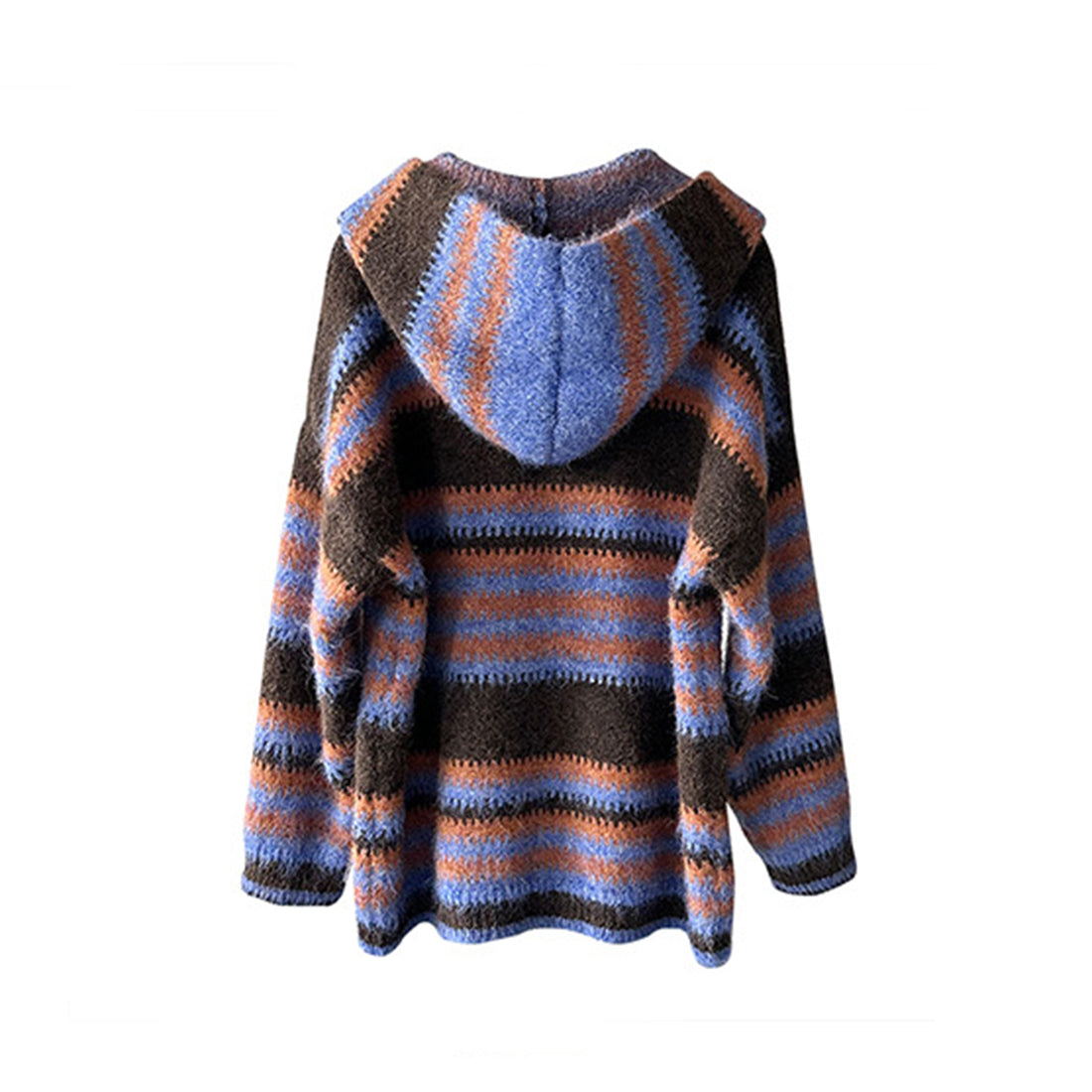 Loose retro contrasting striped sweater with shawl