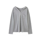 Loose fit v neck long sleeve button shirt top