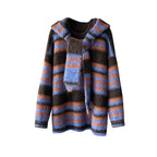 Loose retro contrasting striped sweater with shawl