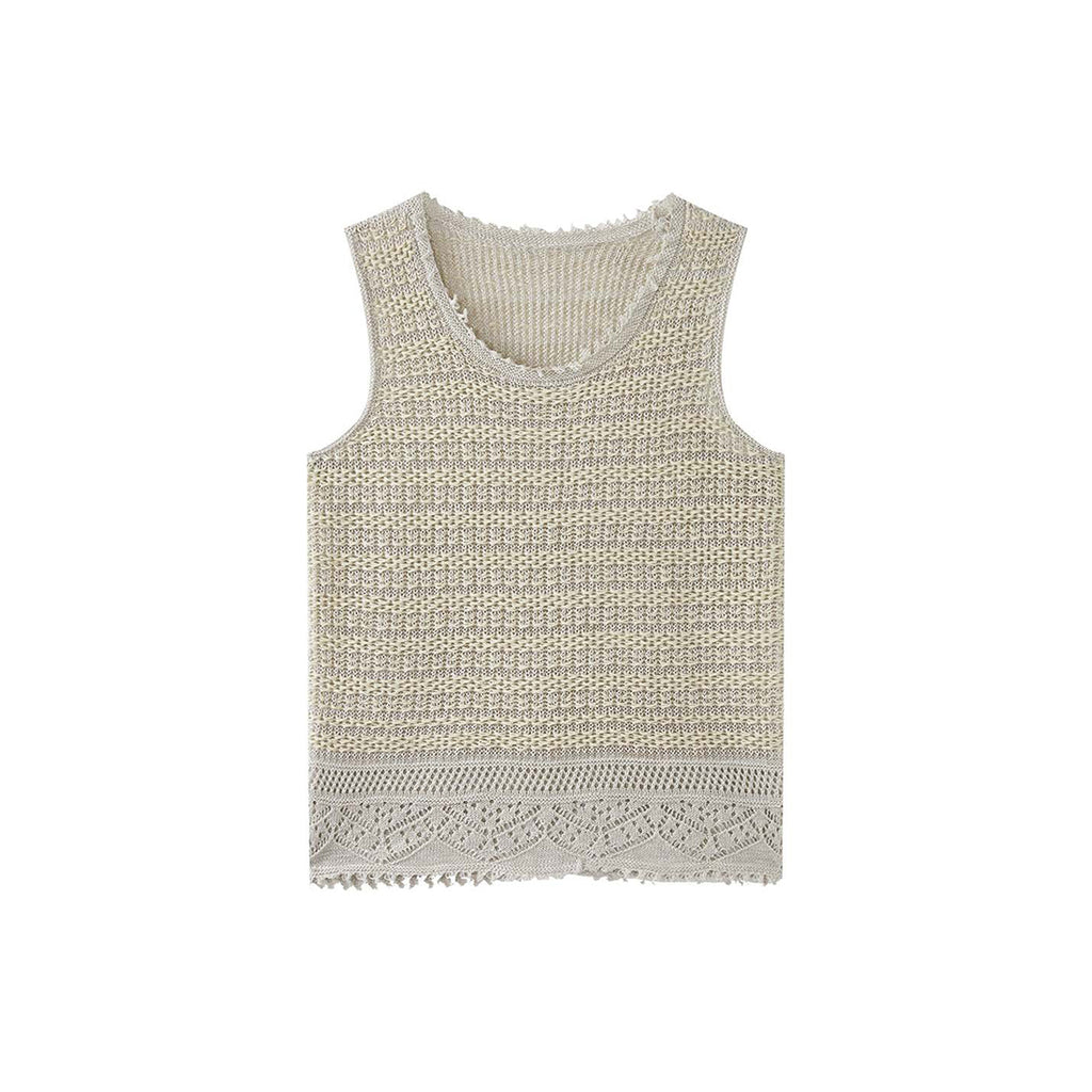 Women’s Sleeveless Openwork Knit Tank Top with Textured Hem