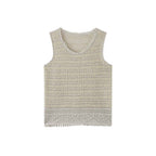 Women’s Sleeveless Openwork Knit Tank Top with Textured Hem