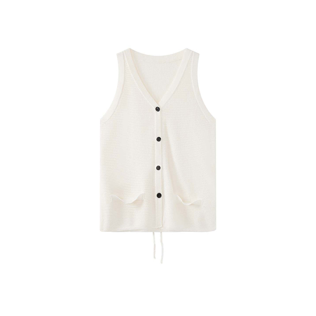 Sleeveless V-Neck Knit Button Vest Top