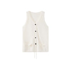 Sleeveless V-Neck Knit Button Vest Top