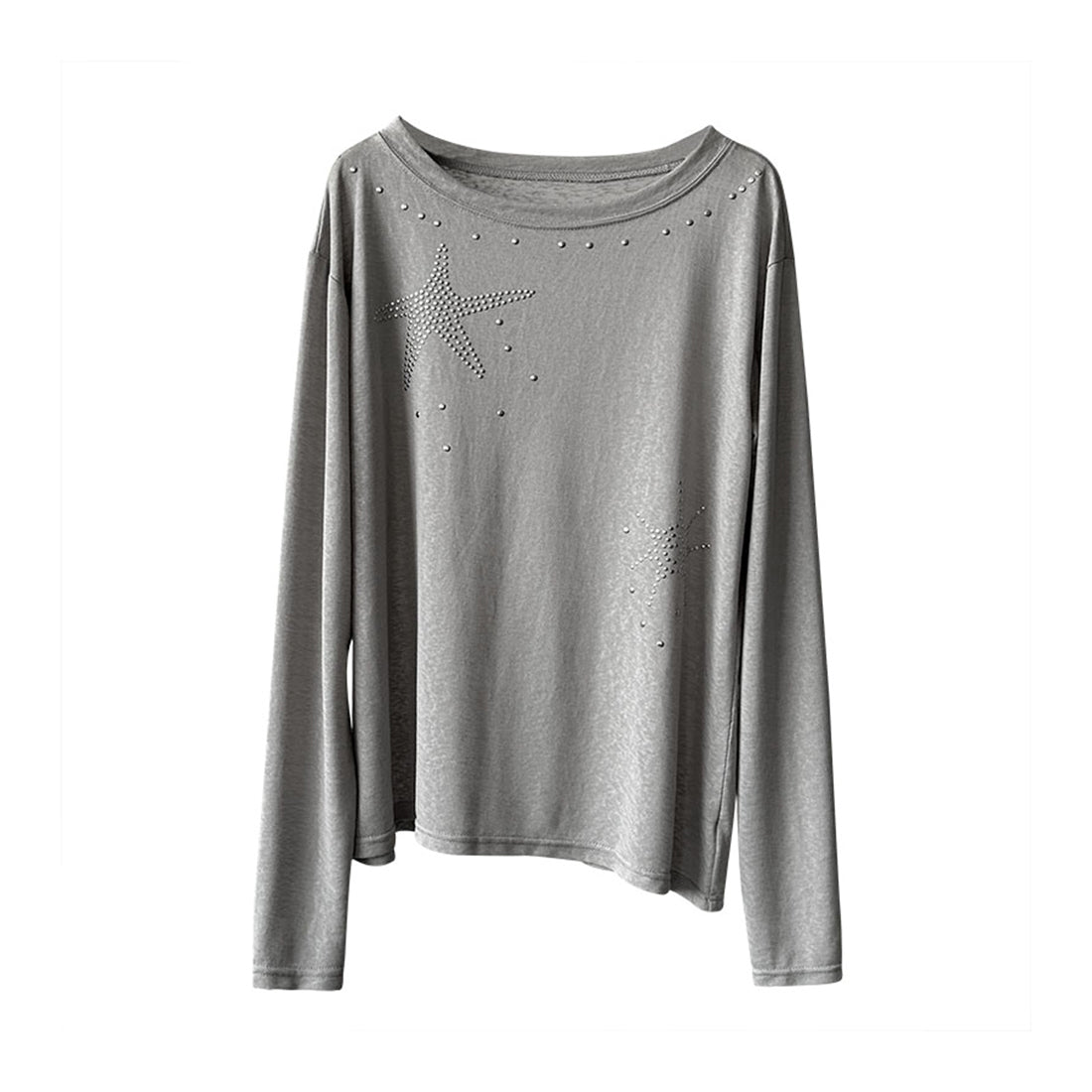 Women’s Star Rhinestone Off-Shoulder Sheer Long-Sleeve Top