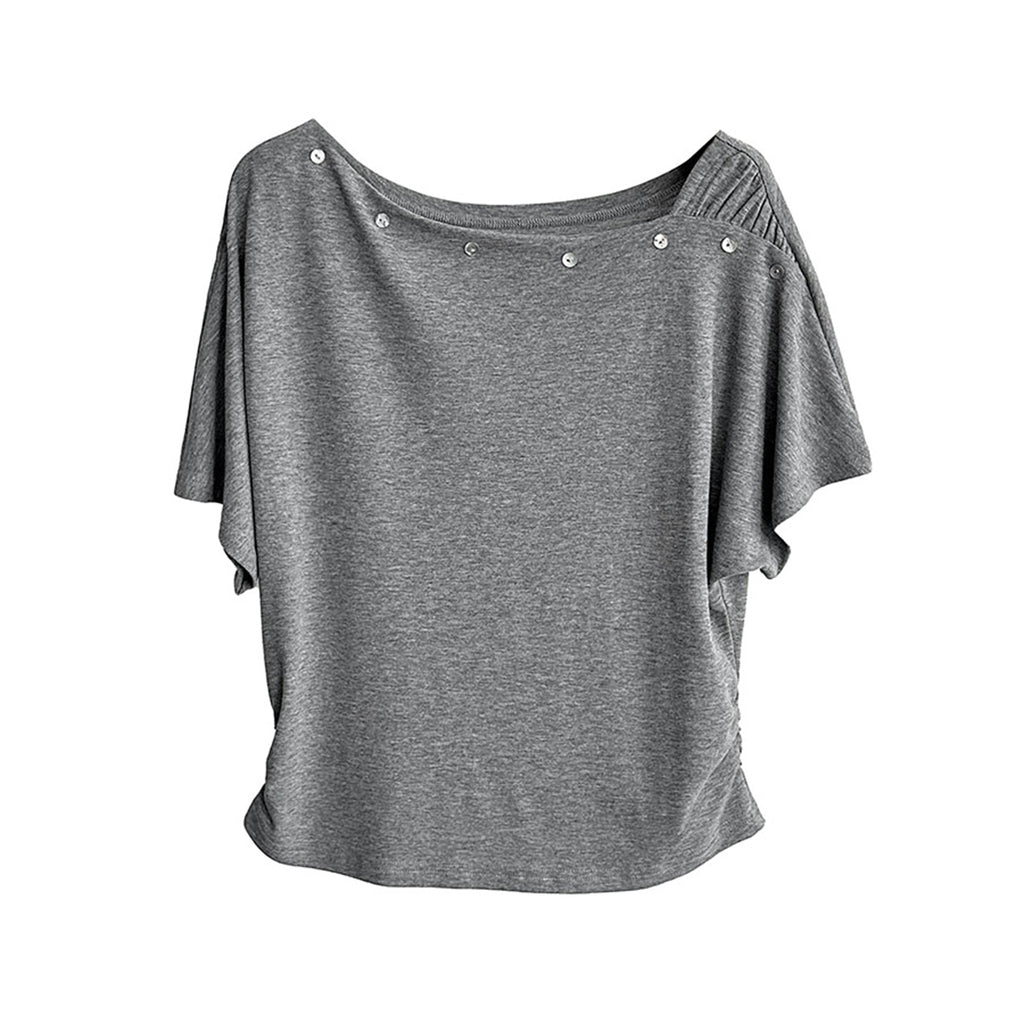 Women’s Asymmetrical Button-Shoulder Short-Sleeve T-Shirt