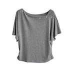 Women’s Asymmetrical Button-Shoulder Short-Sleeve T-Shirt