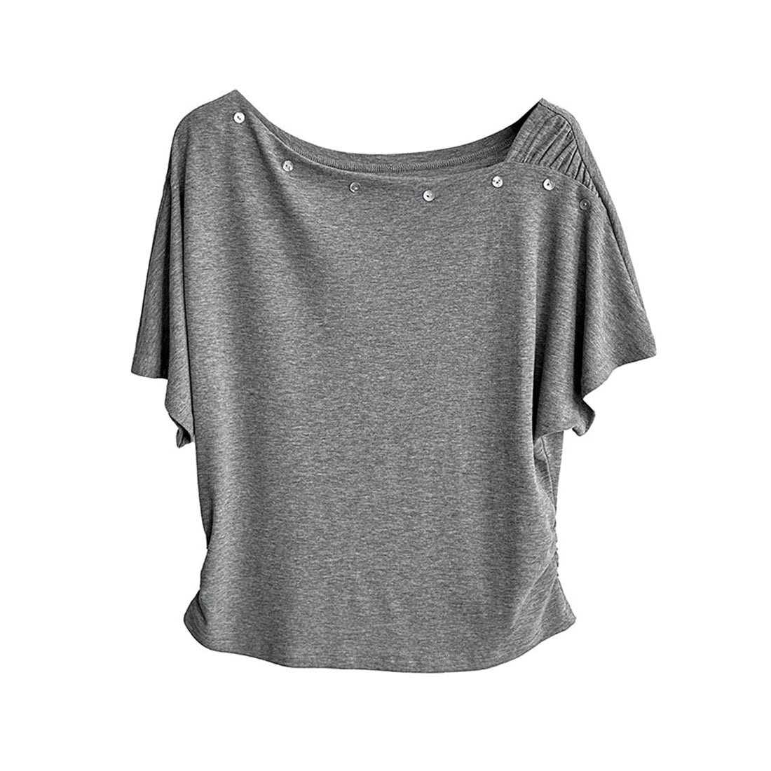 Women’s Asymmetrical Button-Shoulder Short-Sleeve T-Shirt