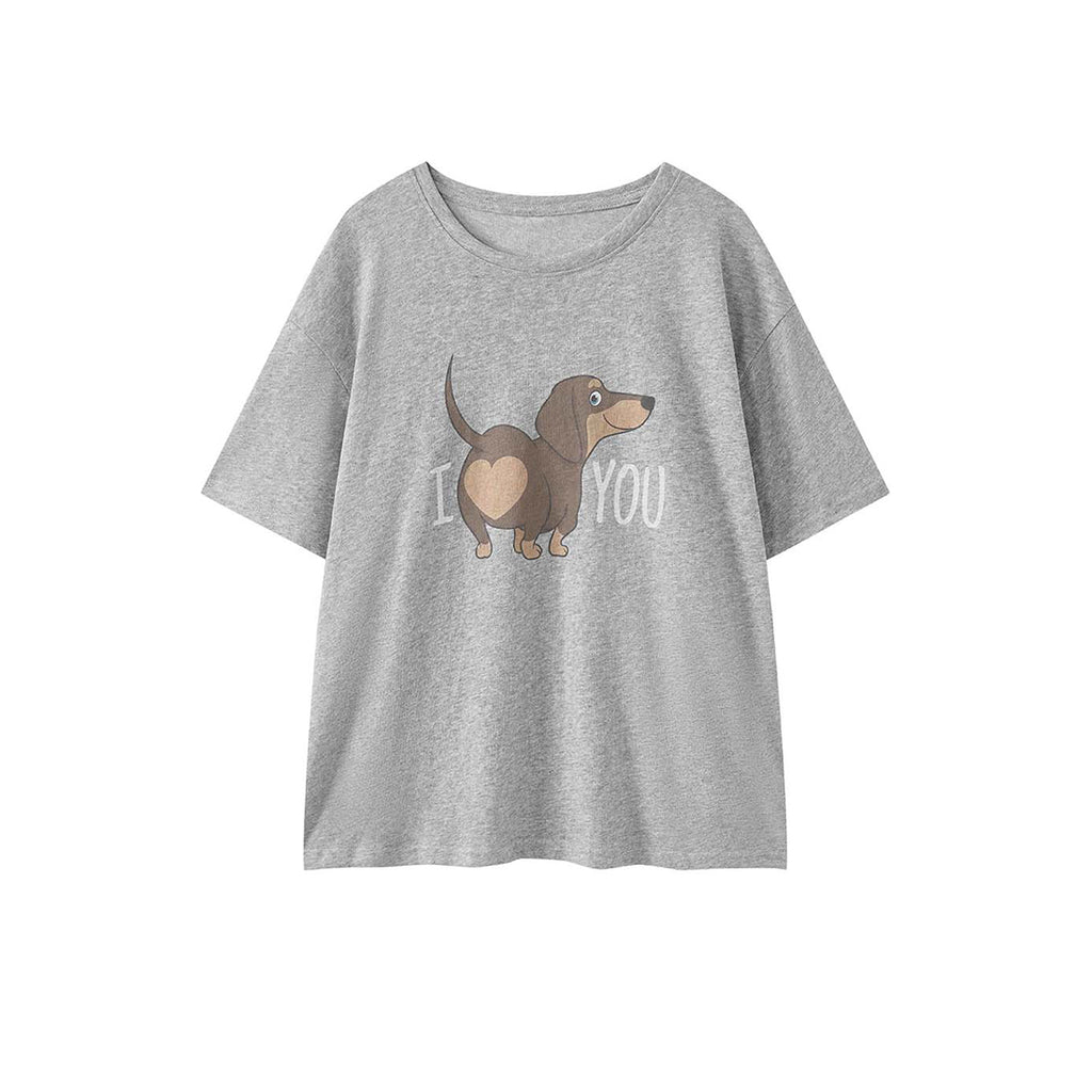 Round neck sausage dog letter printed short sleeve T-shirt top