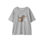 Round neck sausage dog letter printed short sleeve T-shirt top