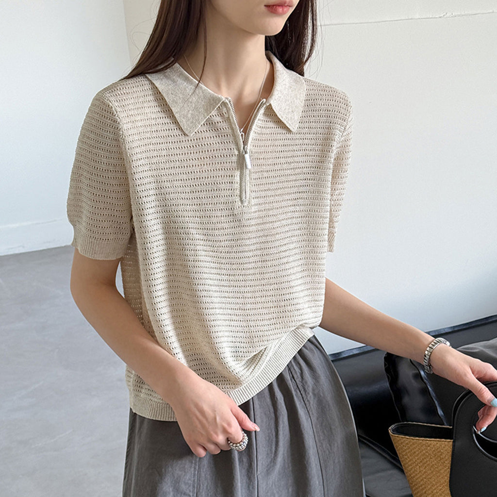 Women’s Half-Zip Hollow Knit Polo Top