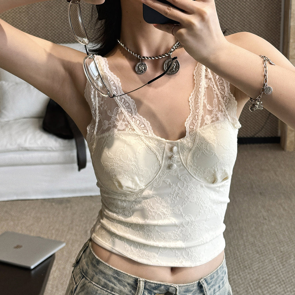 Women’s V-Neck Lace Camisole with Built-in Bra