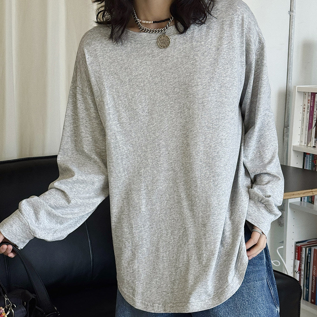 loose fit long sleeve t shirt basic cotton blend crew neck casual top