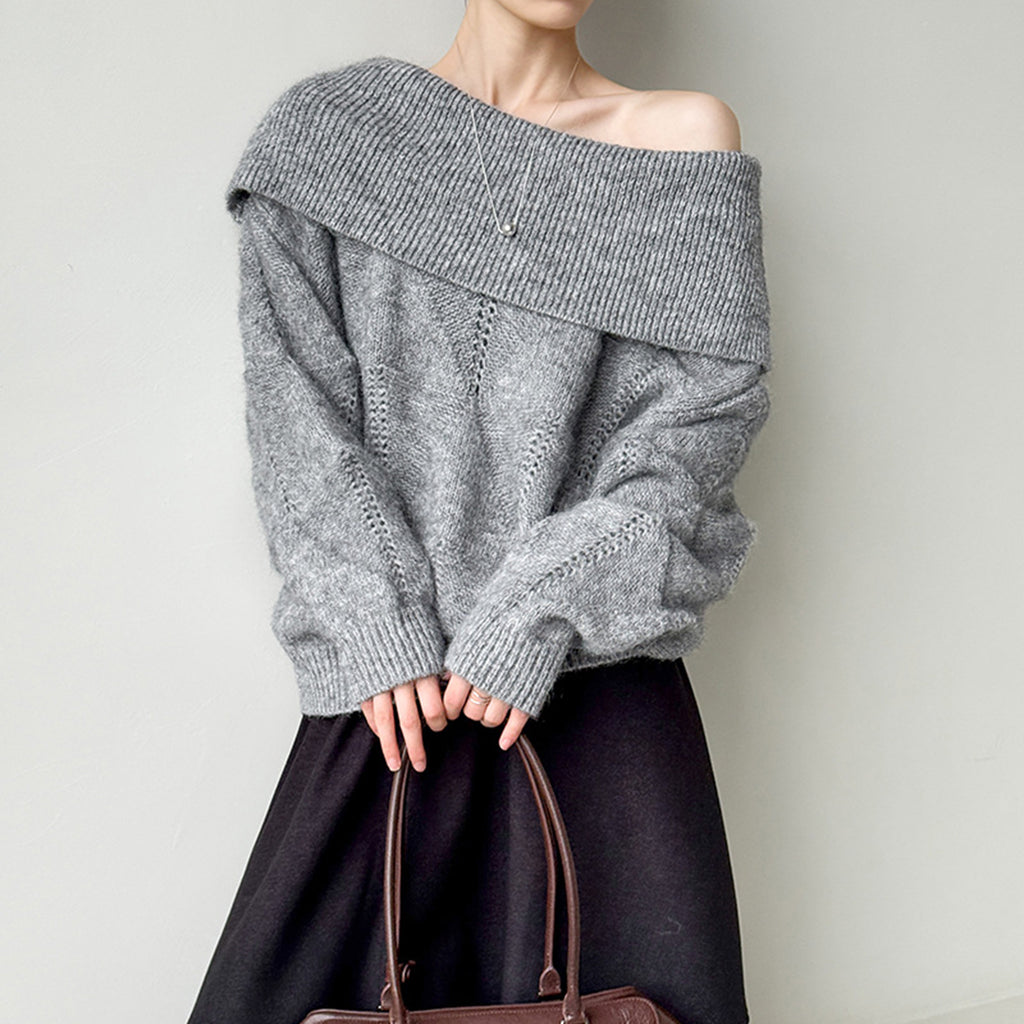 off shoulder lapel knitted loose top sweater