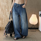 High waist washed wide leg jeans with vintage faded finish