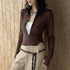 Slim fit stand collar zip long sleeve bodysuit