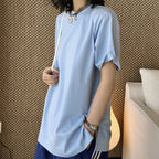Simple round neck loose hem with micro slits on both sides T-shirt top