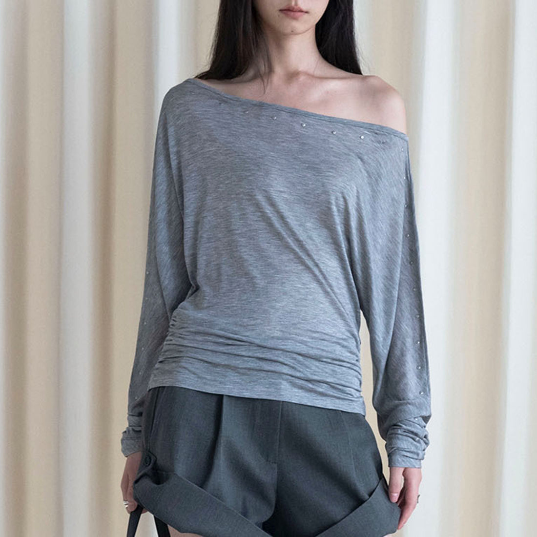 One shoulder rivet splicing sun protection T-shirt sun protection top
