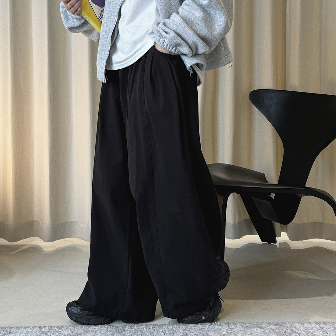 Retro washed casual slimming wide leg pants