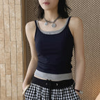 Layered slim fit tank top with stretch fabric and contrast trim