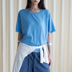 Round neck small rolled edge short sleeved slimming T-shirt