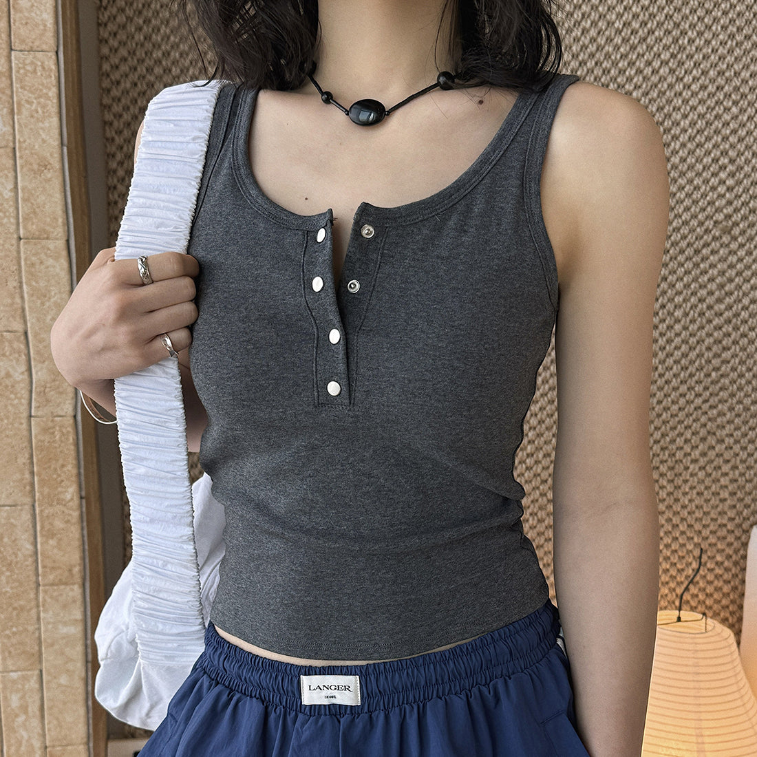 American retro button down sleeveless vest tank top