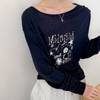 Women’s "Midnight" Star Print Off-Shoulder Long-Sleeve Top