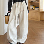 High waist wide leg pants women loose casual trousers with belt cotton
