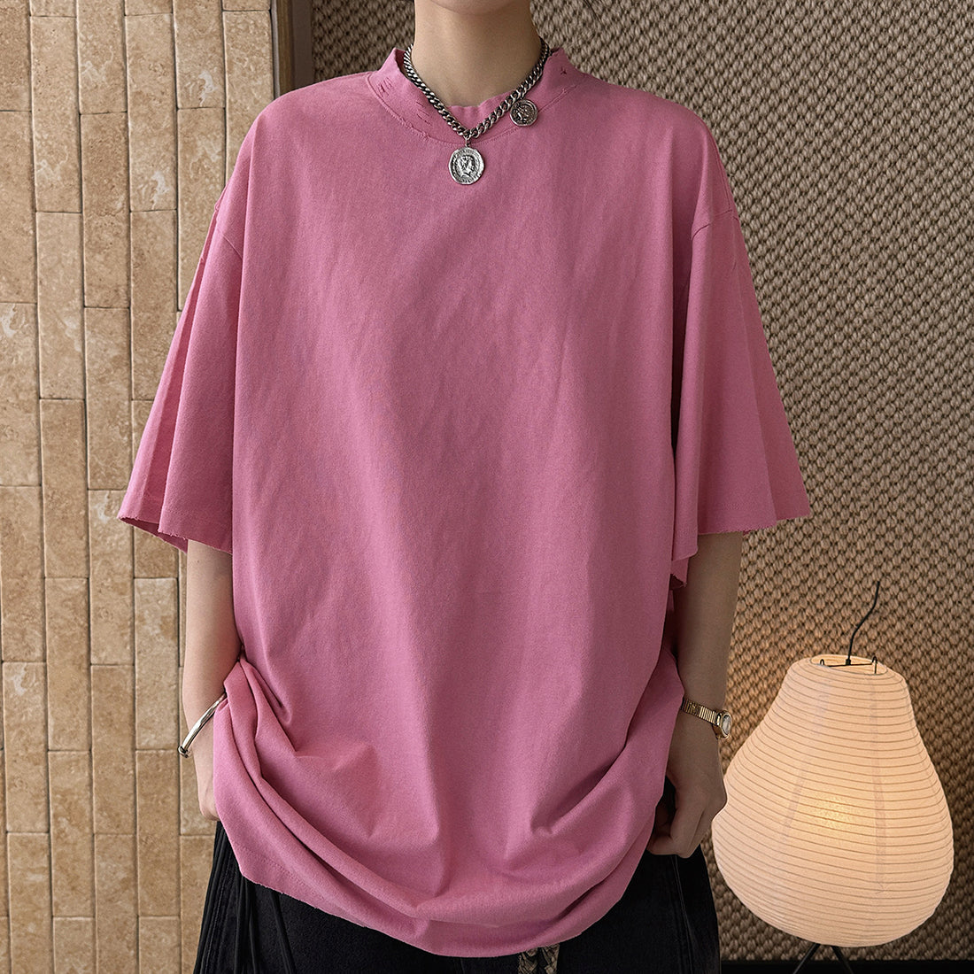 Loose fit round neck short sleeve oversized t shirt
