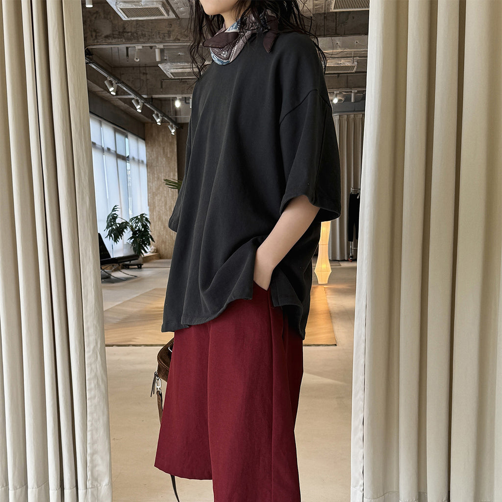 Round neck off shoulder oversized fleece T-shirt short sleeved loose fit top