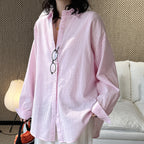 Cotton linen oversized shirt women breathable loose long sleeve casual blouse