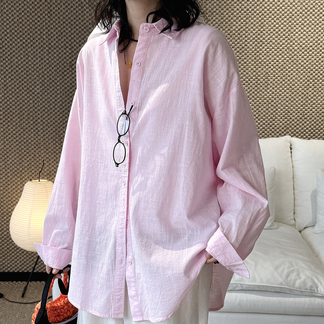 Cotton linen oversized shirt women breathable loose long sleeve casual blouse