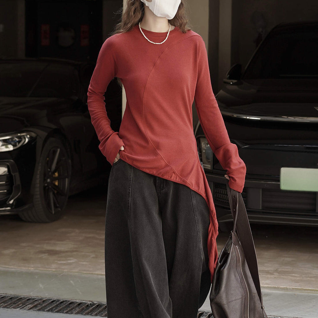 Asymmetric curved strap slim fit top