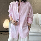 Cotton linen oversized shirt women breathable loose long sleeve casual blouse