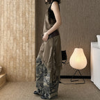 V-neck lace slimming base strap asymmetrical hem top