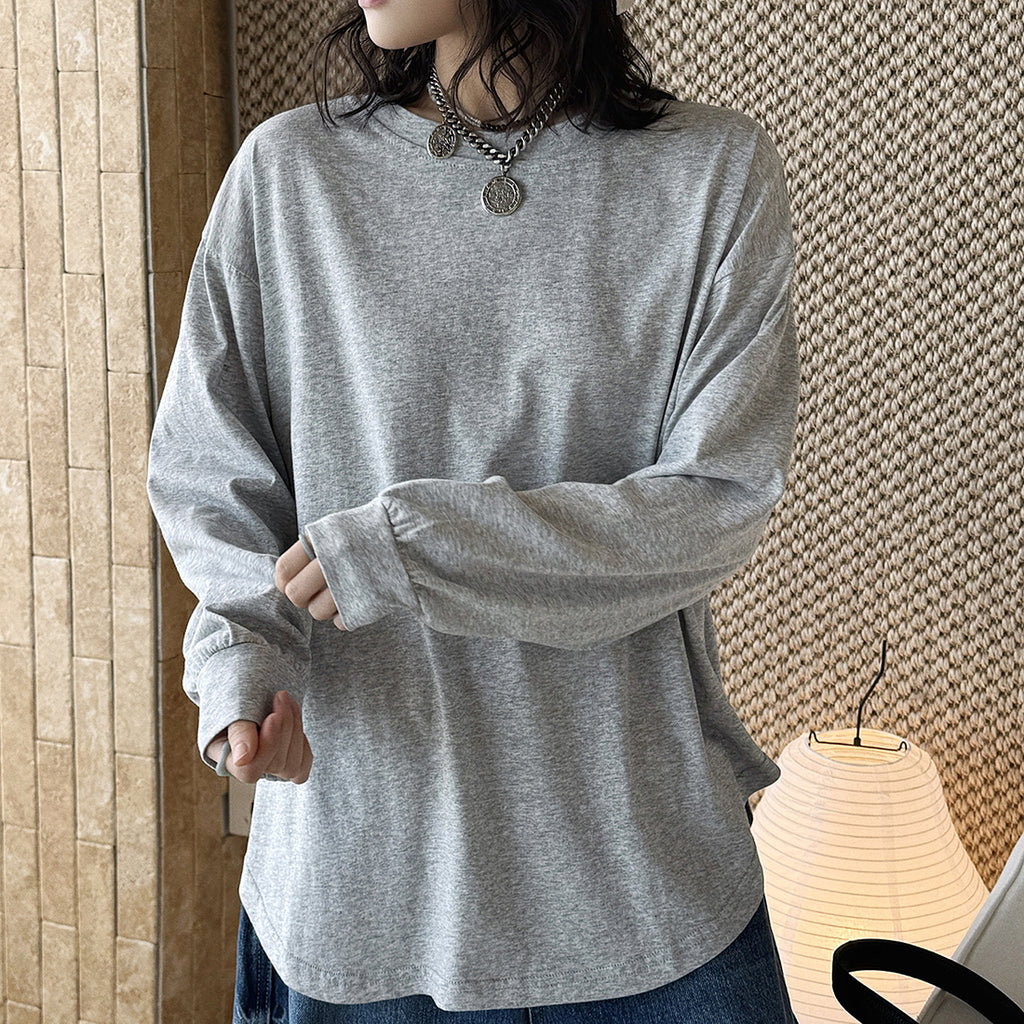 loose fit long sleeve t shirt basic cotton blend crew neck casual top