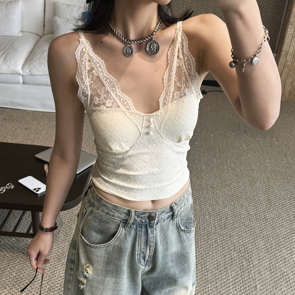 Women’s V-Neck Lace Camisole with Built-in Bra