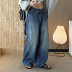 High waist washed wide leg jeans with vintage faded finish