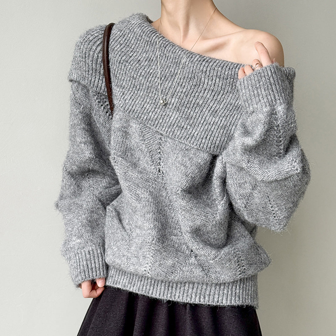 off shoulder lapel knitted loose top sweater