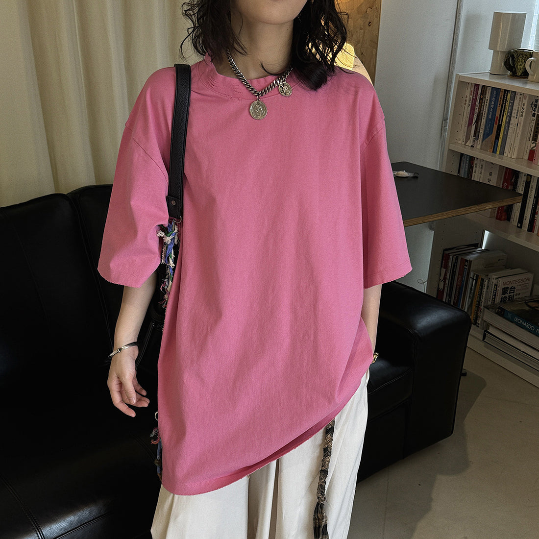 Loose fit round neck short sleeve oversized t shirt