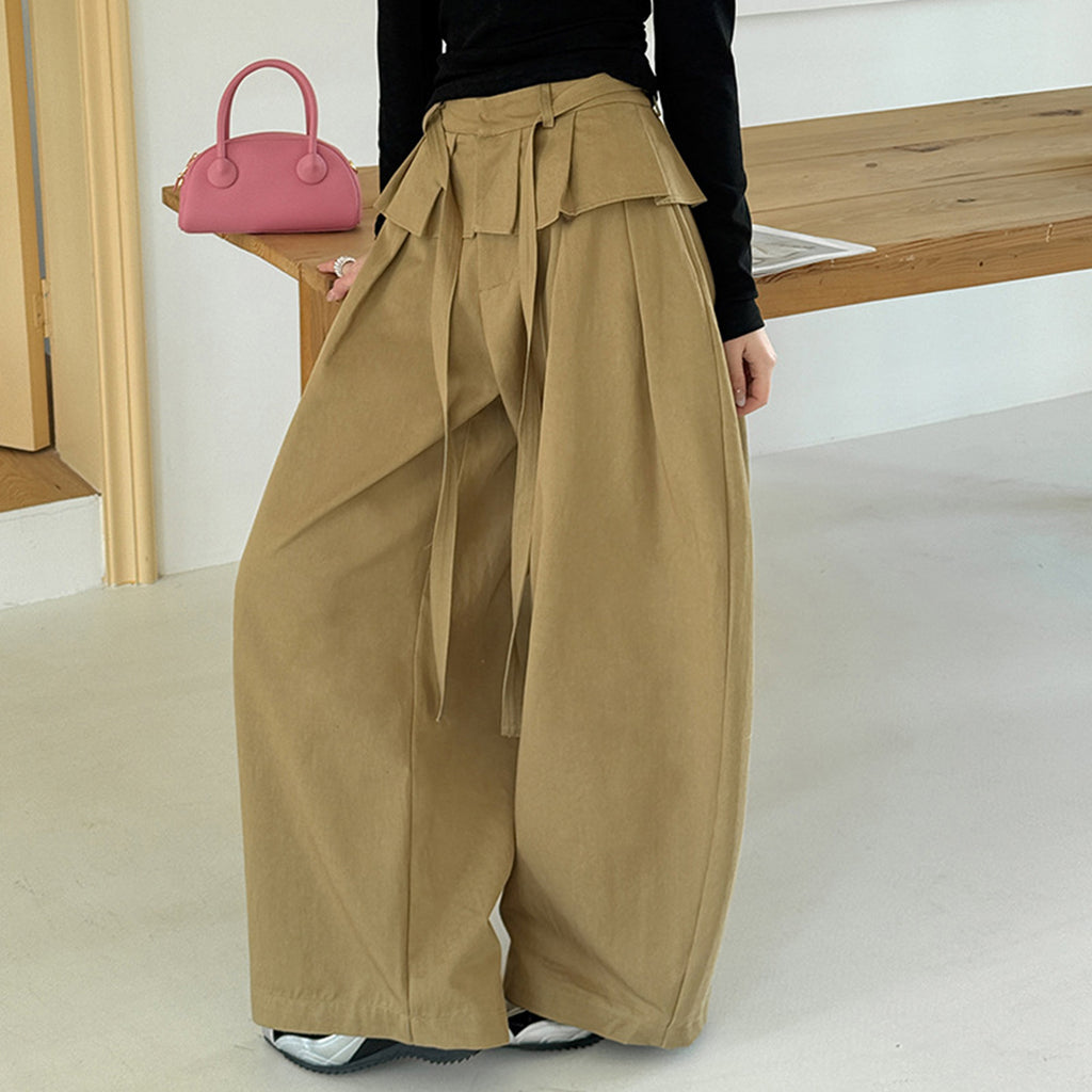 High waist pleated wide leg pants women loose drape trousers with tie waist